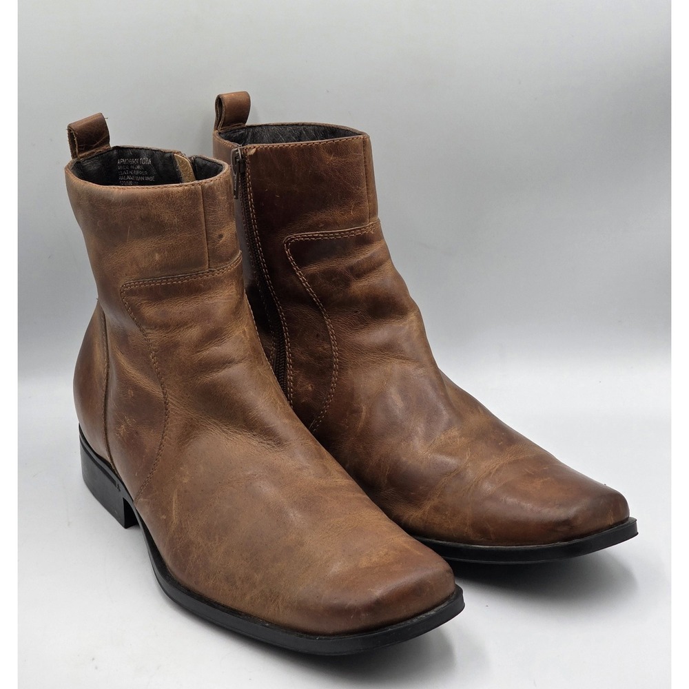 Rockport Mens High Trend Brown Zip Boots Square Toe 10 M Dress Shoes
